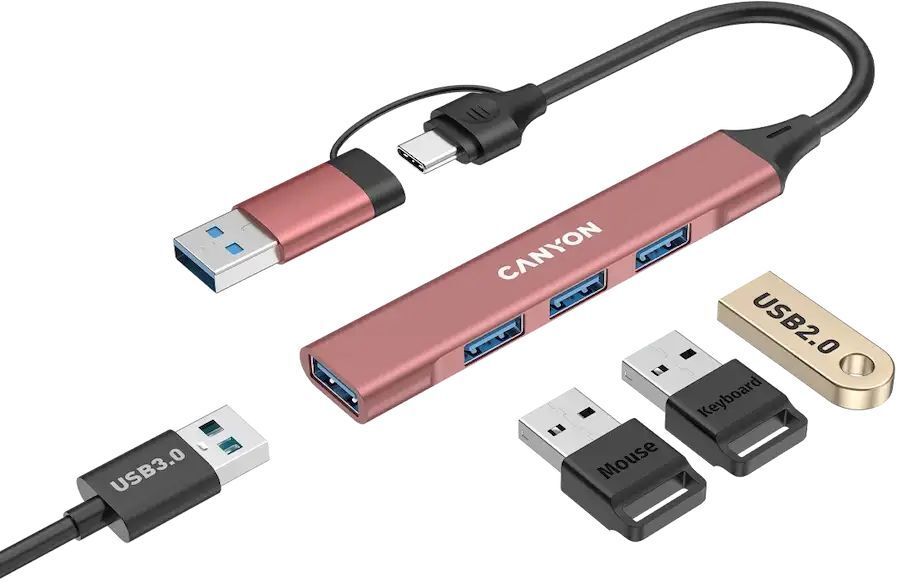 USB-хаб Canyon DS-02 4in1 USB-A/C Pink (CNS-TDS02P) фото5