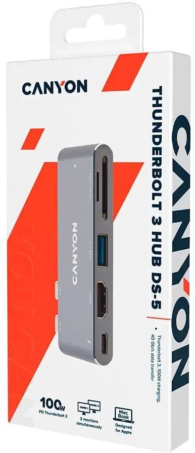 USB-хаб Canyon DS-5 5in1 Thunderbolt 3 4k Space Grey (CNS-TDS05DG) фото4