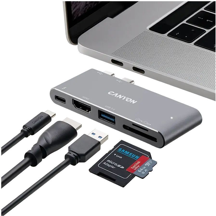 USB-хаб Canyon DS-5 5in1 Thunderbolt 3 4k Space Grey (CNS-TDS05DG) фото3