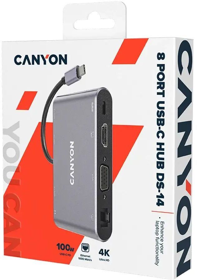 USB-хаб Canyon DS-14 8in1 4k USB-C Dark Grey (CNS-TDS14) фото2