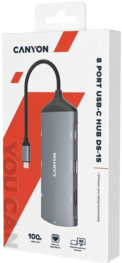 USB-хаб Canyon DS-15 8in1 4k USB-C Dark Grey (CNS-TDS15) фото2