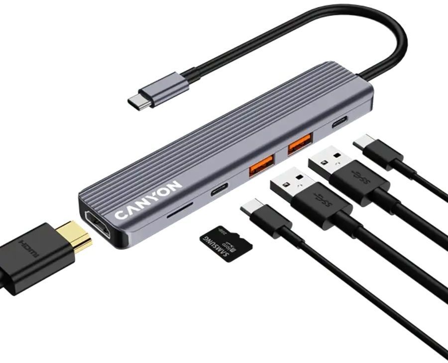 USB-хаб Canyon DS-17 6in1 4k USB-C Grey (CNS-TDS17) фото5
