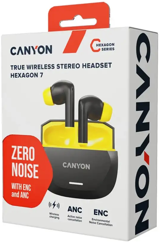 Наушники Canyon HEXAGON 7 TWS ANC ENC Black-Yellow (CNS-TWS7BY) фото