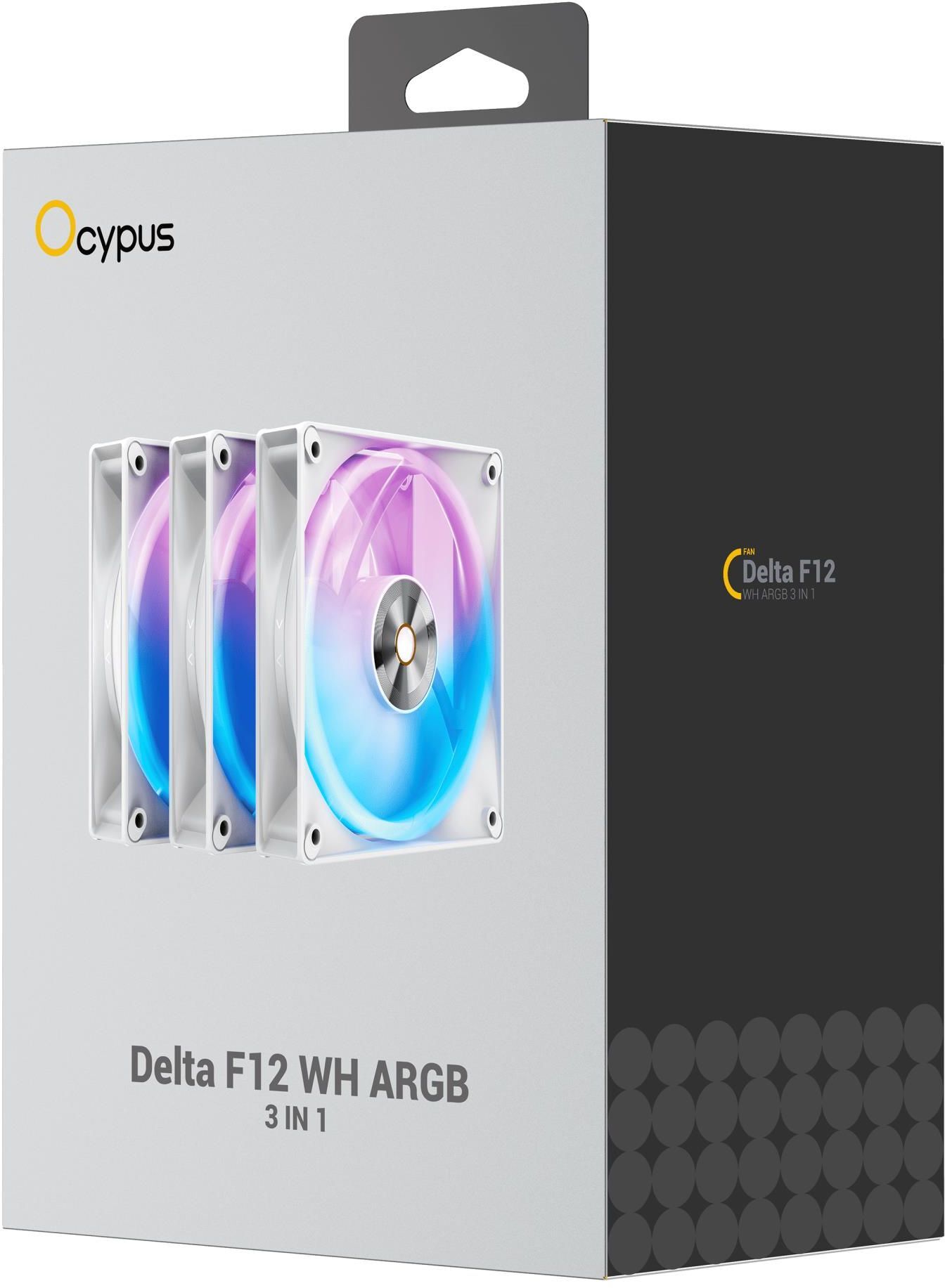 Набор вентиляторов OCYPUS DELTA F12 ARGB 120мм 3 IN 1 White (DELTA-F12-WH3AM00X-GL) фото5