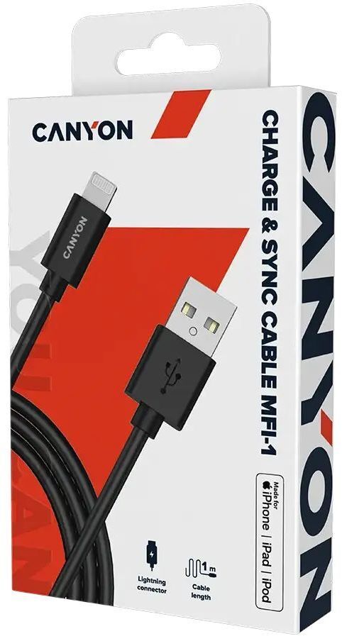 Кабель Canyon USB-A - Lightning 1m Black (CNS-MFICAB01B) фото3