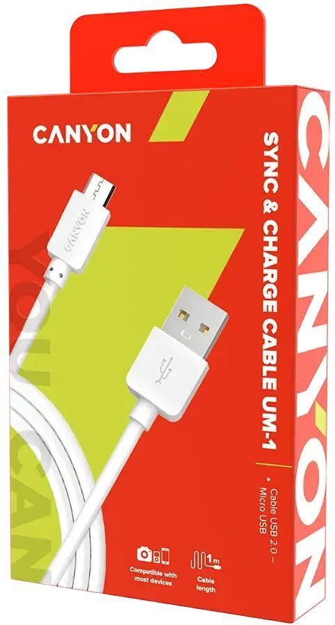 Кабель Canyon USB-A - microUSB 1m White (CNE-USBM1W) фото2