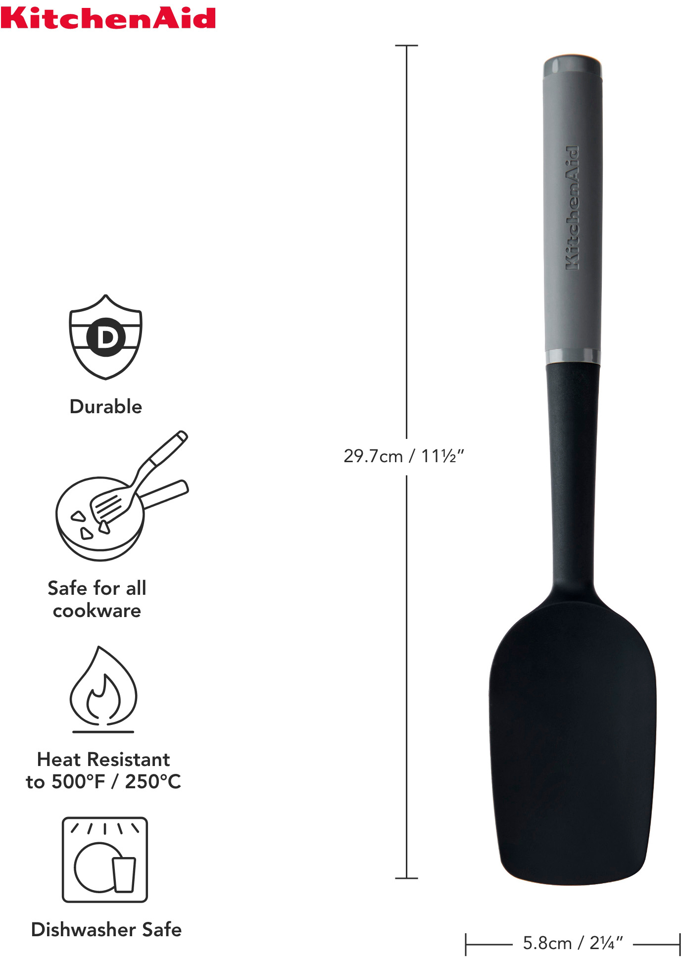 Лопатка силіконова KitchenAid Coreline, 34 см, сірий (KAS030OHCGG) фото11