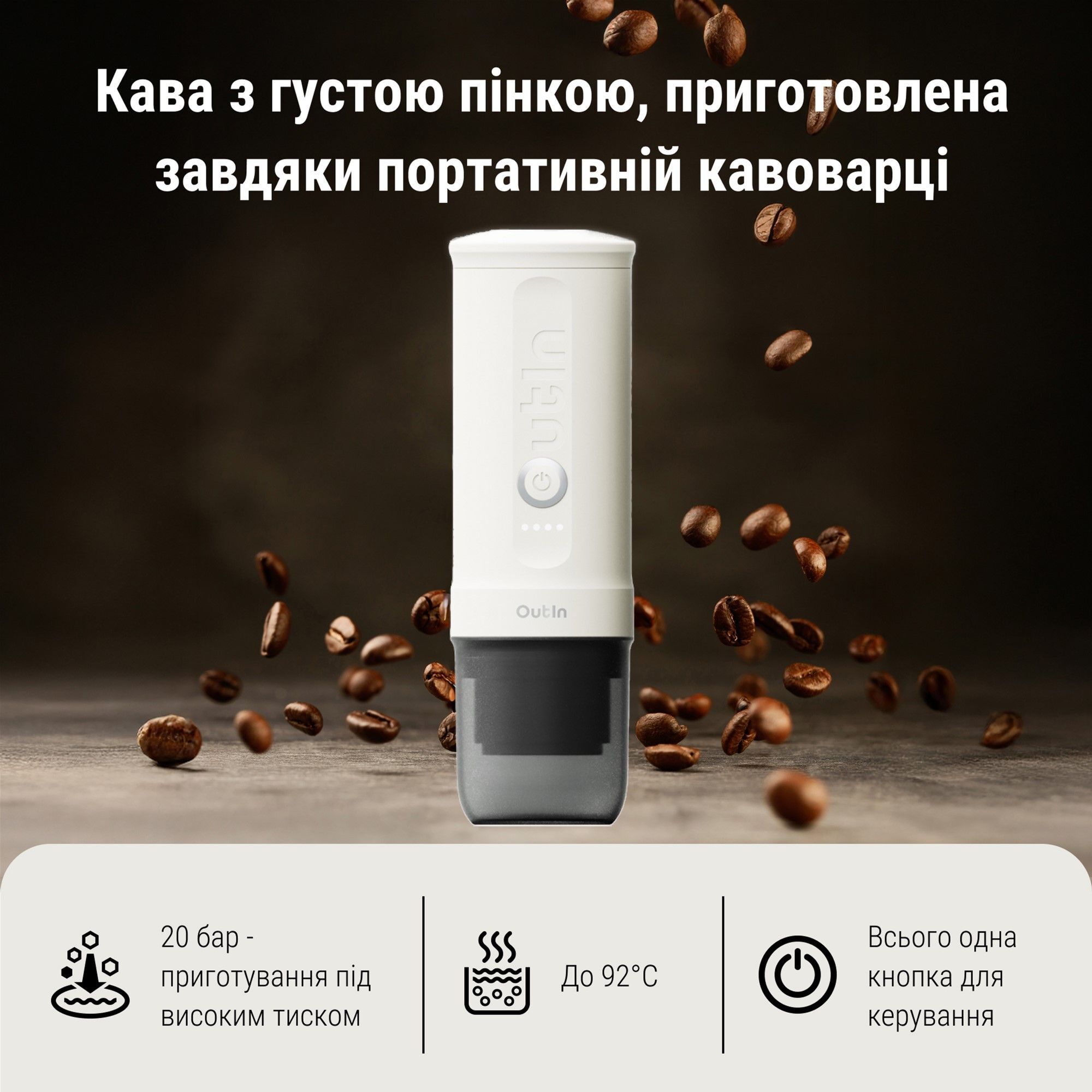 Портативна кавоварка Outin Pearl White OTEM-01-PW фото4