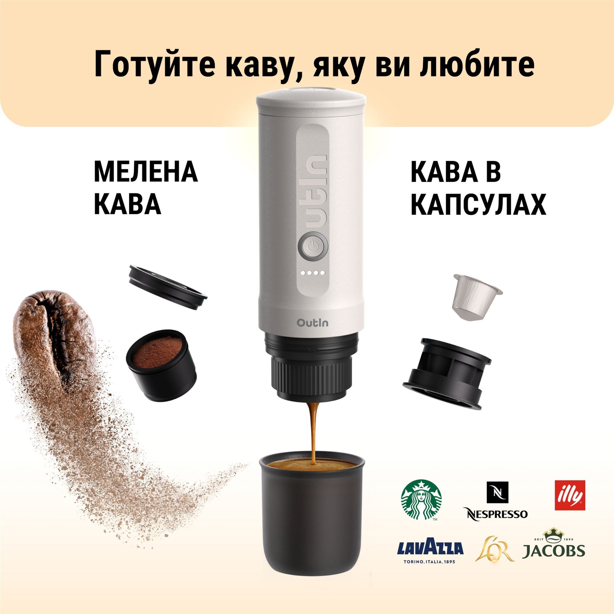 Портативна кавоварка Outin Pearl White OTEM-01-PW фото3