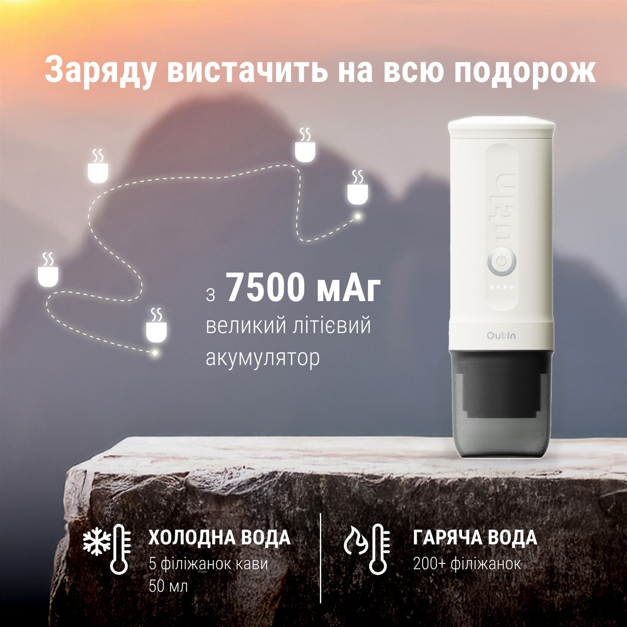 Портативна кавоварка Outin Pearl White OTEM-01-PW фото6
