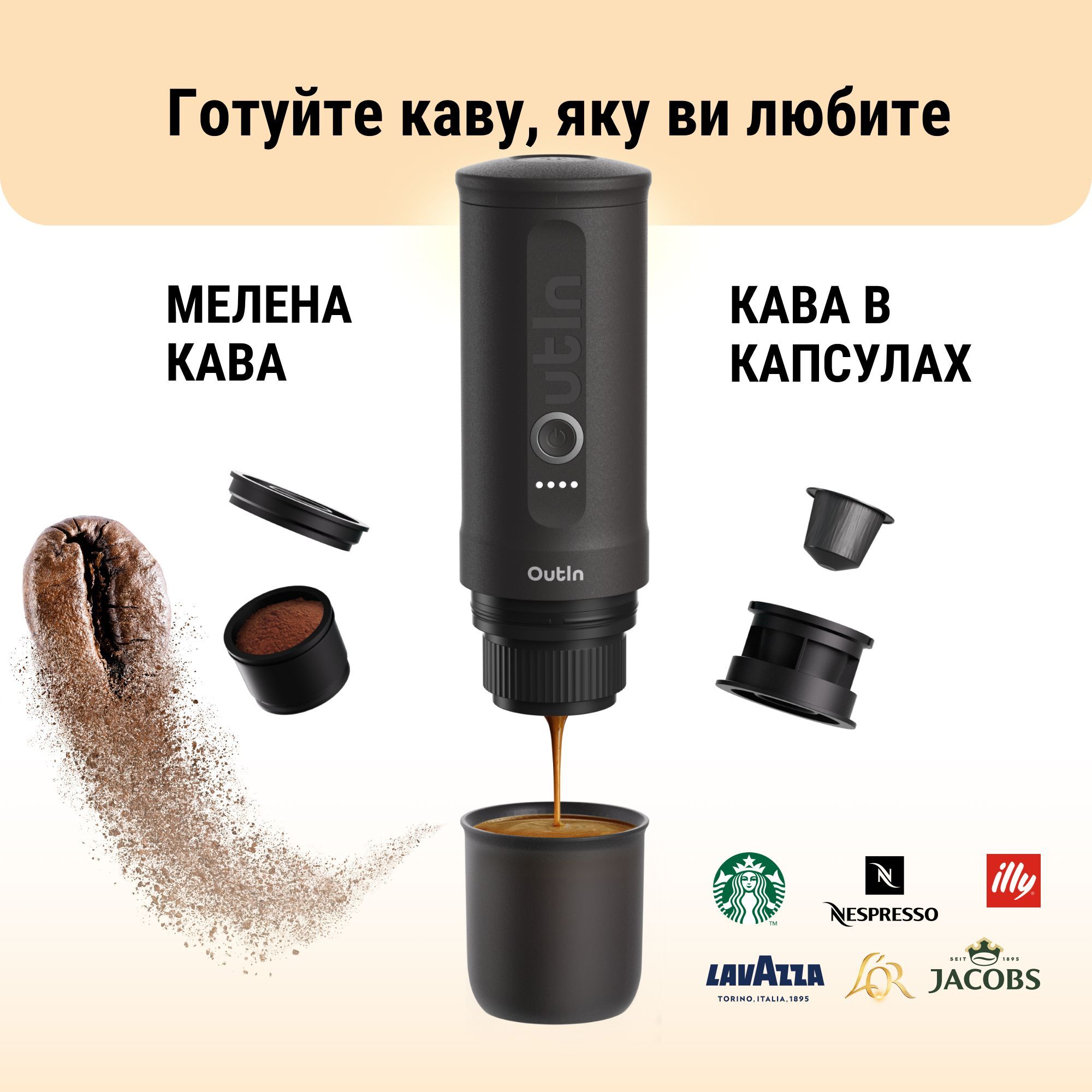 Портативна кавоварка Outin Space Grey OTEM-01-SG фото3
