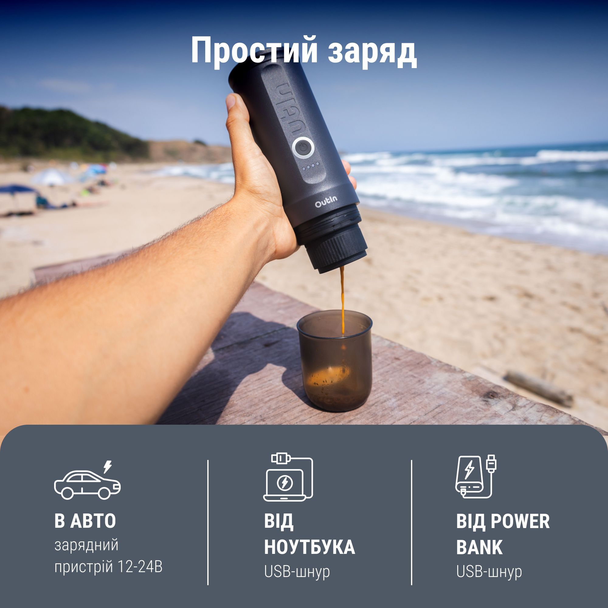 Портативна кавоварка Outin Space Grey OTEM-01-SG фото8