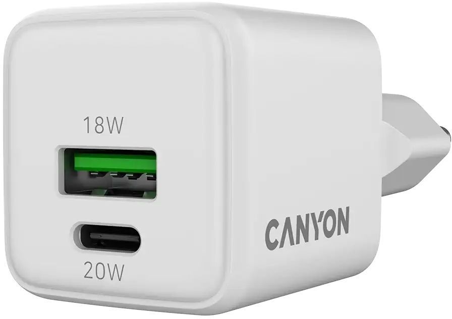 Сетевое зарядное устройство Canyon CU20AC GaN 20W 1xPD 1xQC EU White (CNS-CUW20AC) фото4