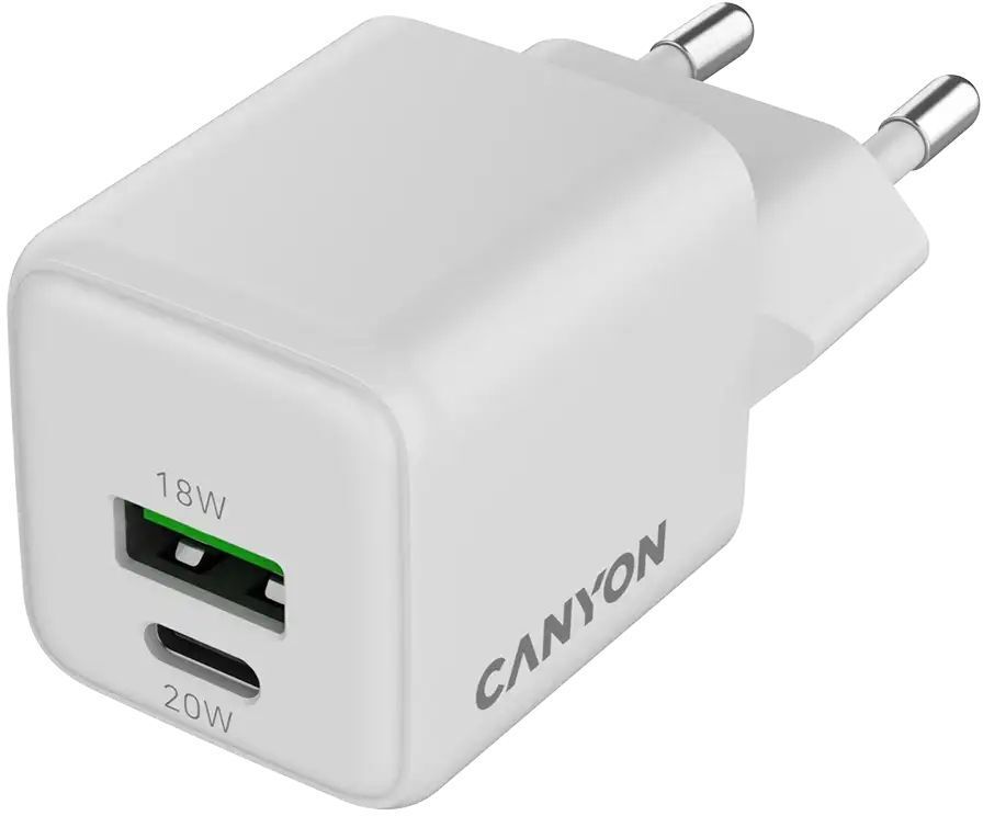 Сетевое зарядное устройство Canyon CU20AC GaN 20W 1xPD 1xQC EU White (CNS-CUW20AC) фото3