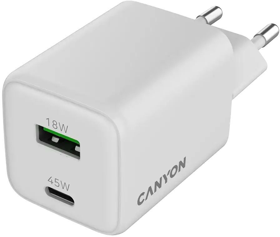 Сетевое зарядное устройство Canyon CU45AC GaN 45W 1xPD 1xQC EU White (CNS-CUW45AC) фото3