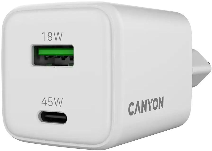 Сетевое зарядное устройство Canyon CU45AC GaN 45W 1xPD 1xQC EU White (CNS-CUW45AC) фото4