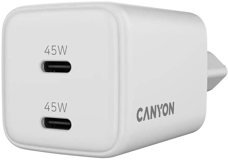Сетевое зарядное устройство Canyon CU45CC GaN 45W 2xPD EU White (CNS-CUW45CC) фото4