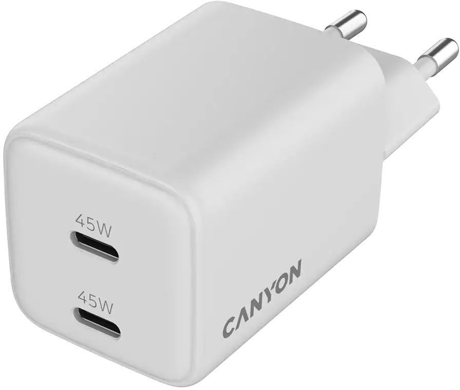 Сетевое зарядное устройство Canyon CU45CC GaN 45W 2xPD EU White (CNS-CUW45CC) фото3
