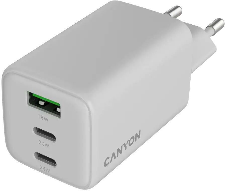 Сетевое зарядное устройство Canyon CU65ACC GaN 65W 2xPD 1xQC EU White (CNS-CUW65ACC) фото3