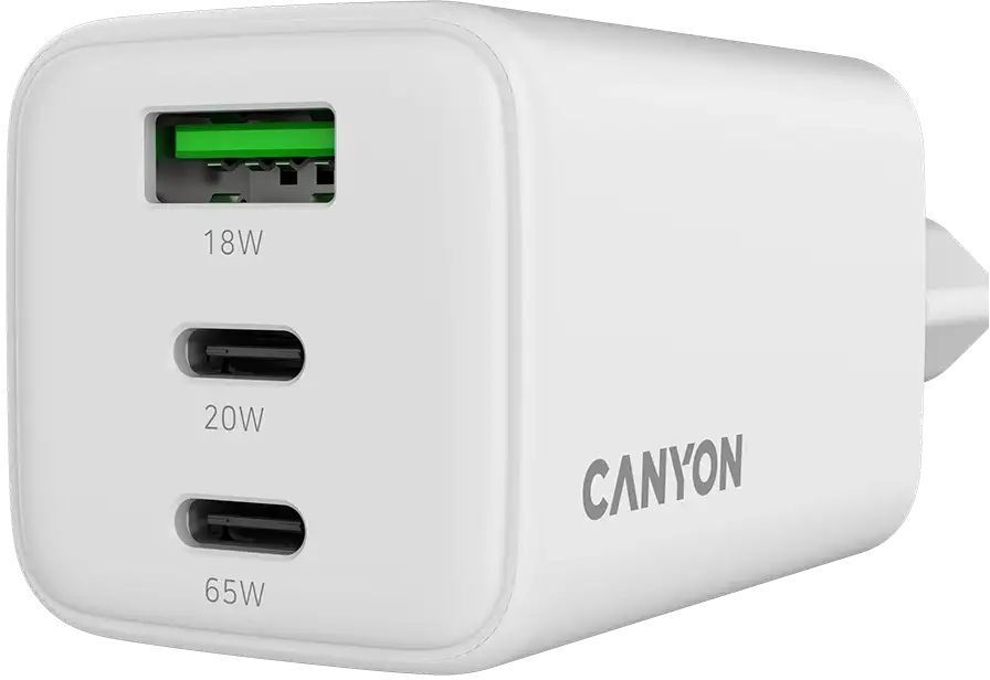 Сетевое зарядное устройство Canyon CU65ACC GaN 65W 2xPD 1xQC EU White (CNS-CUW65ACC) фото4