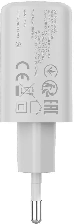 Сетевое зарядное устройство Canyon OnCharge 200 20W 1xPD EU White (CNE-CHA200-01) фото3
