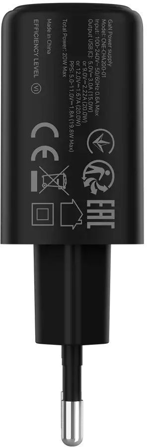 Сетевое зарядное устройство Canyon OnCharge 200 20W 1xPD EU Black (CNE-CHA200-11) фото2