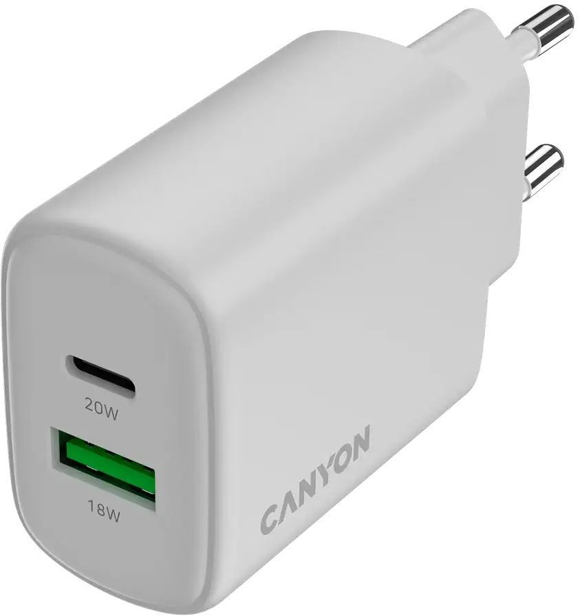 Сетевое зарядное устройство Canyon OnCharge 200 20W 1xPD 1xQC EU White (CNE-CHA200-21) фото4