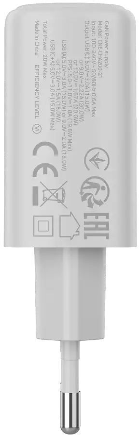 Сетевое зарядное устройство Canyon OnCharge 200 20W 1xPD 1xQC EU White (CNE-CHA200-21) фото2