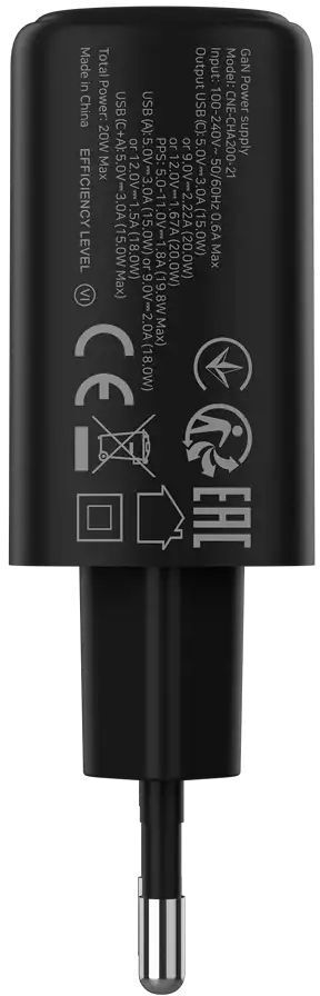 Сетевое зарядное устройство Canyon OnCharge 200 20W 1xPD 1xQC EU Black (CNE-CHA200-31) фото2
