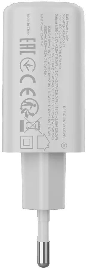 Сетевое зарядное устройство Canyon OnCharge 250 25W 1xPD 1xQC EU White (CNE-CHA250-21) фото2