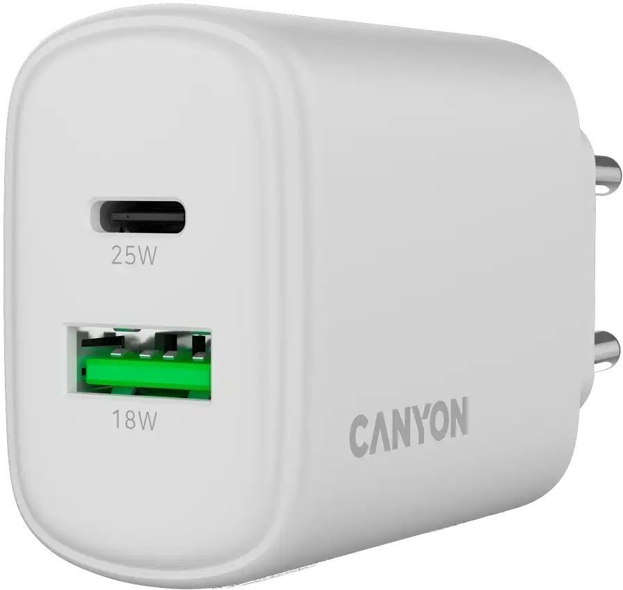 Сетевое зарядное устройство Canyon OnCharge 250 25W 1xPD 1xQC EU White (CNE-CHA250-21) фото5