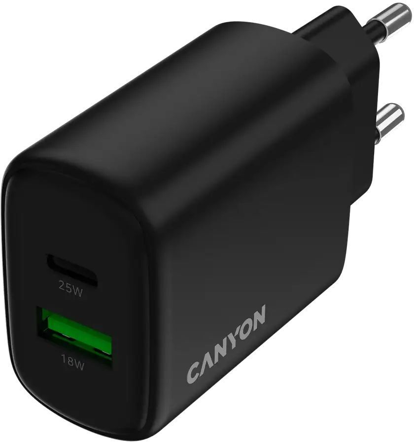 Сетевое зарядное устройство Canyon OnCharge 250 25W 1xPD 1xQC EU Black (CNE-CHA250-31) фото4