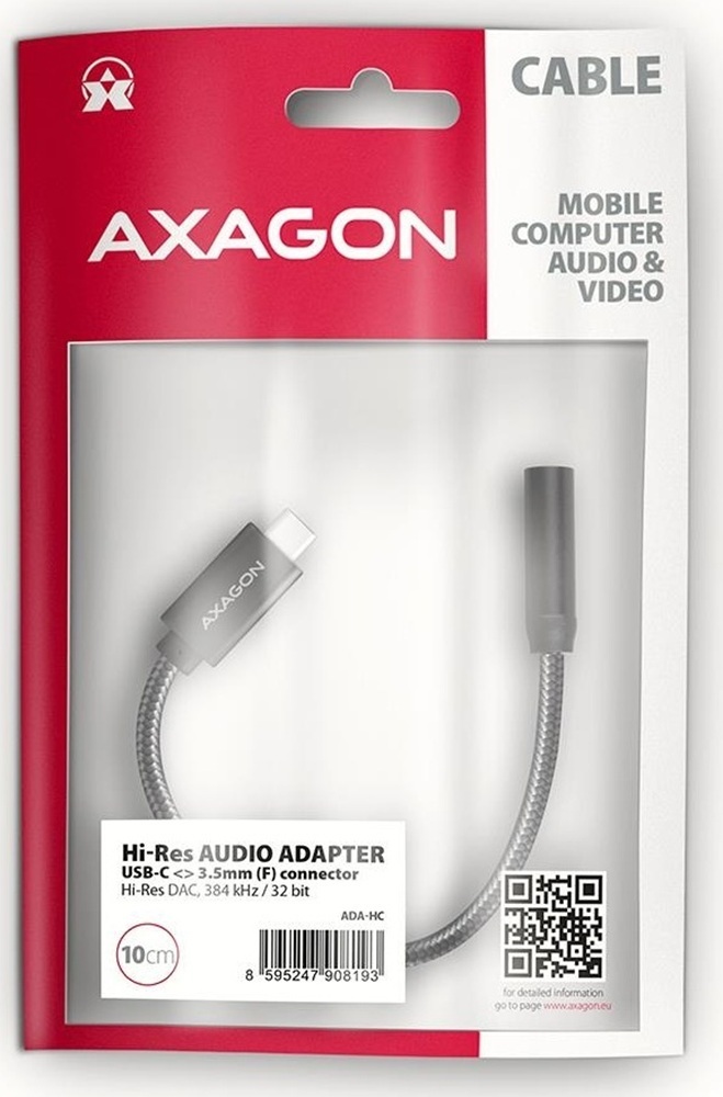 Адаптер Axagon USB-C to Mini-Jack 3.5 mm HI-RES DAC, черный (ADA-HC) фото