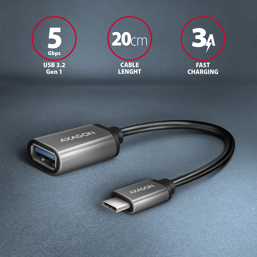 Адаптер Axagon USB-C-USB-A кабель 20см, Сірий (RUCM-AFAC) фото