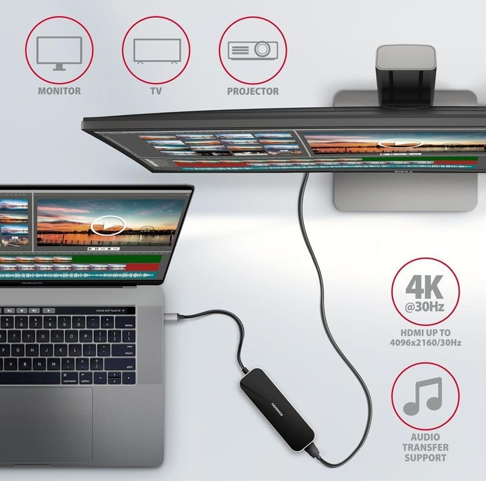 Концентратор Axagon USB-C 6IN1 0.2M (HMC-6H4A) фото