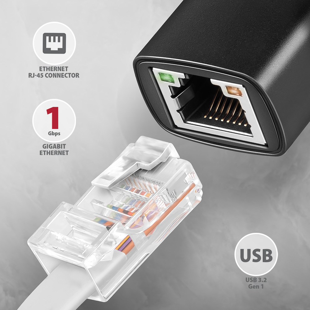Мережевий адаптер Axagon ADE-ARC USB-C 1 gigabit, чорний фото2