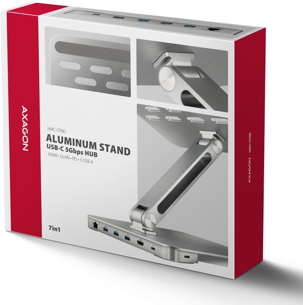 Подставка для ноутбуков Axagon USB-C 5Гбит/с алюминиевая подставка - HUB 7in1 (HMC-STND) фото2