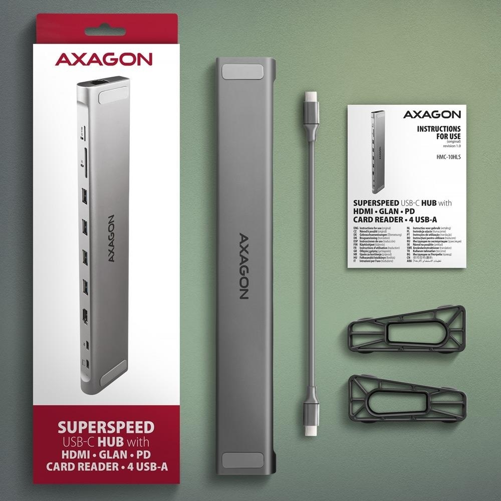 Хаб концентратор Axagon USB-C 5Гбит/с 9in1 hub, серый (HMC-10HLS) фото3