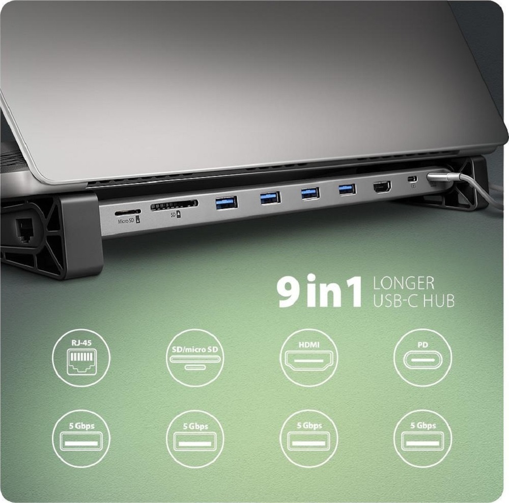 Хаб концентратор Axagon USB-C 5Гбит/с 9in1 hub, серый (HMC-10HLS) фото2