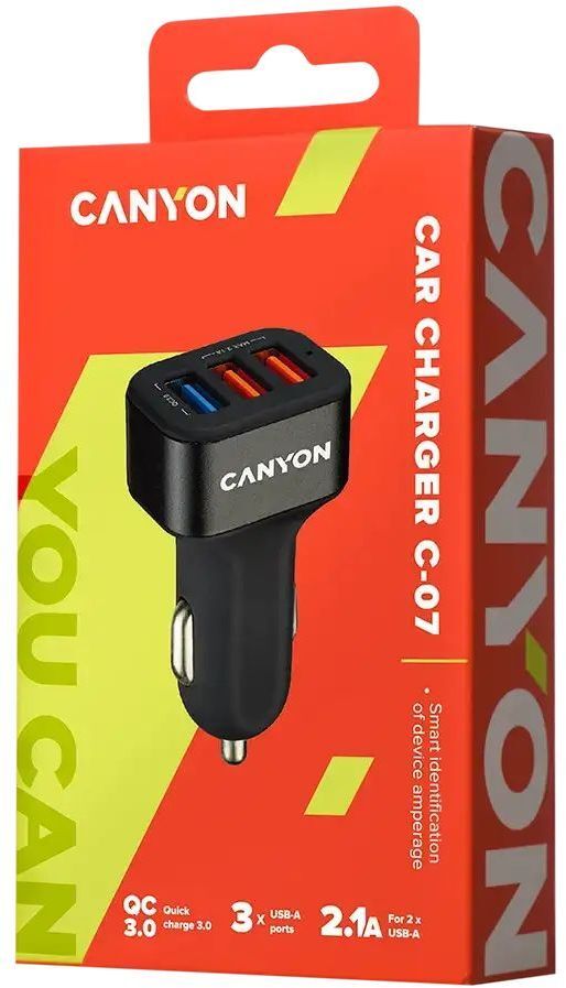 Автомобильное зарядное устройство Canyon C-07 QC 3.0 2.4A/3USB-A Black (CNE-CCA07B) фото4