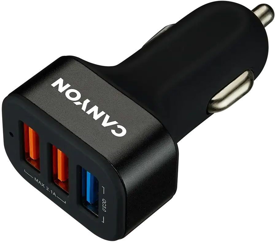 Автомобильное зарядное устройство Canyon C-07 QC 3.0 2.4A/3USB-A Black (CNE-CCA07B) фото2