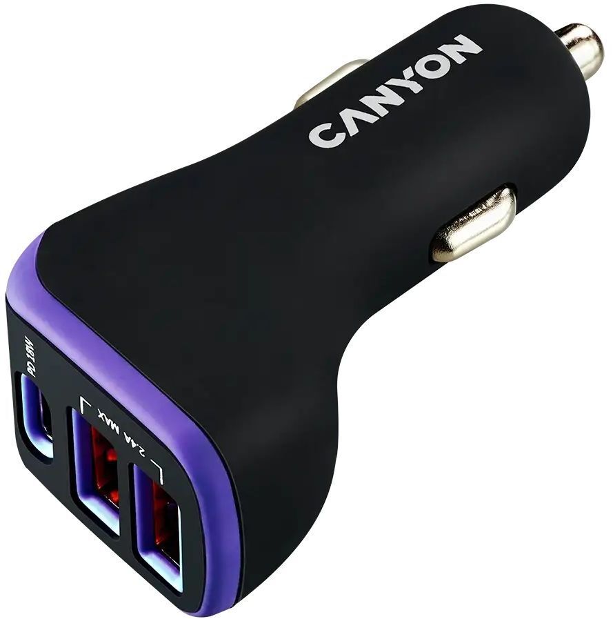Автомобильное зарядное устройство Canyon C-08 18W 3xUSB Black-Purple (CNE-CCA08PU) фото2