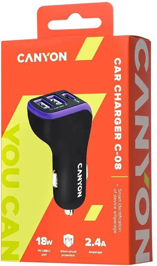 Автомобильное зарядное устройство Canyon C-08 18W 3xUSB Black-Purple (CNE-CCA08PU) фото4