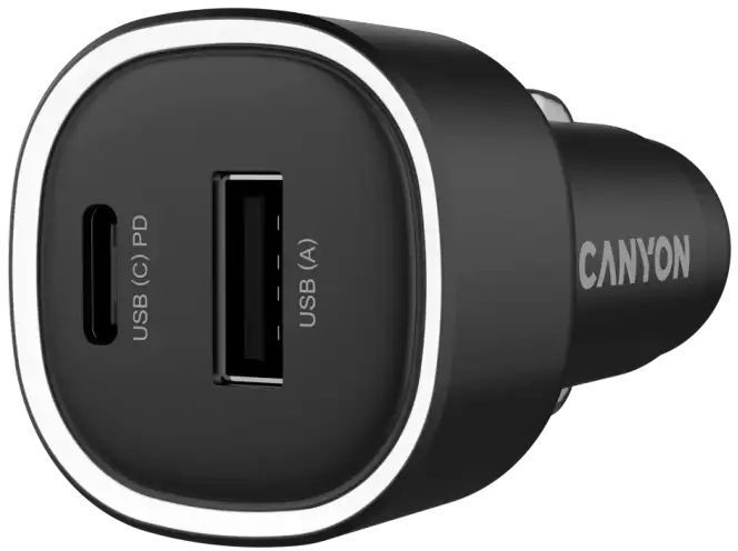 Автомобильное зарядное устройство Canyon OnDrive 48 PD 48W USB-A USB-C Black (CNE-CCABR3AC) фото