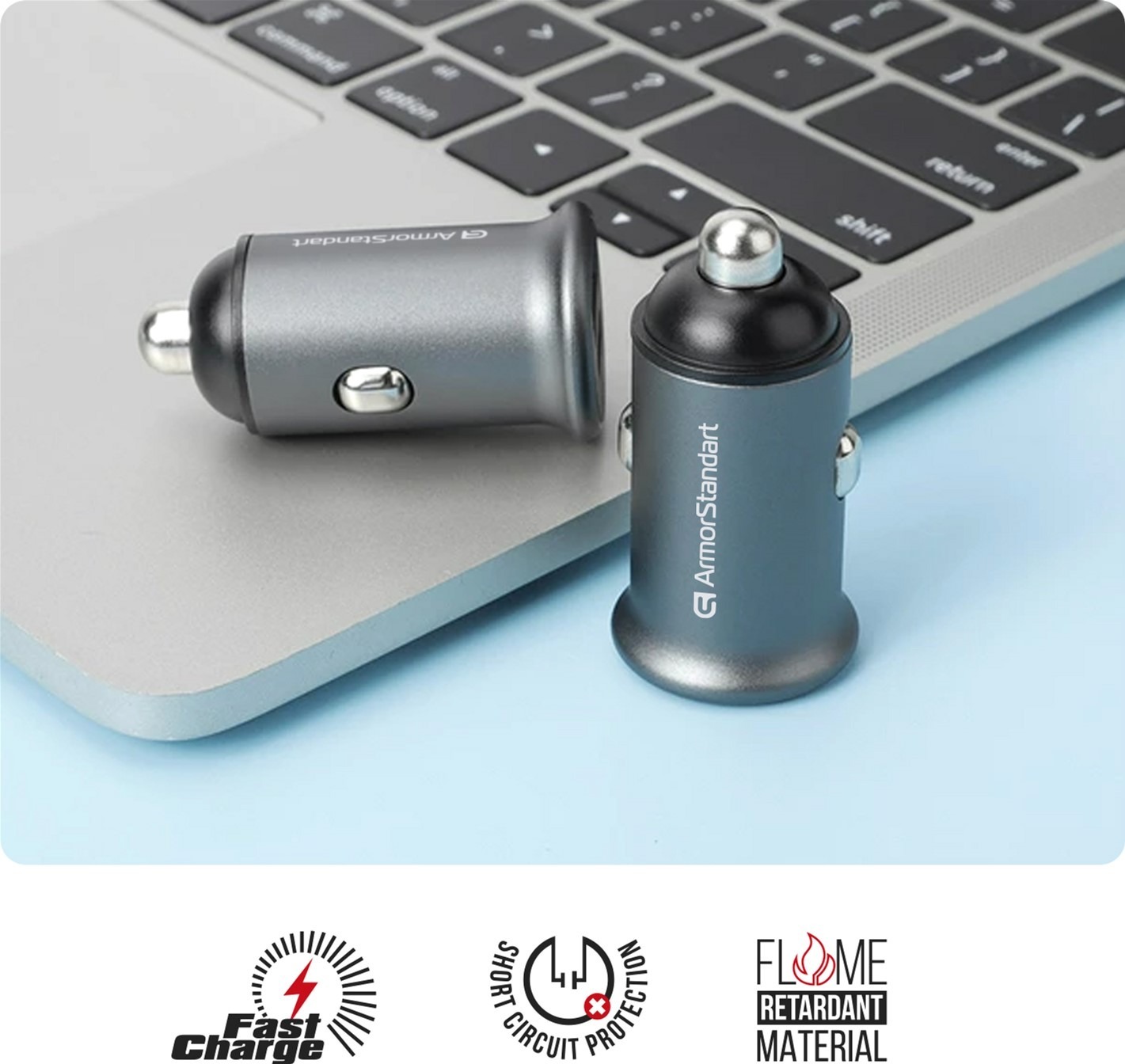 Автомобільний зарядний пристрій ArmorStandart 2xUSB QC3.0 Grey + кабель Lightning (ARM82458) фото5