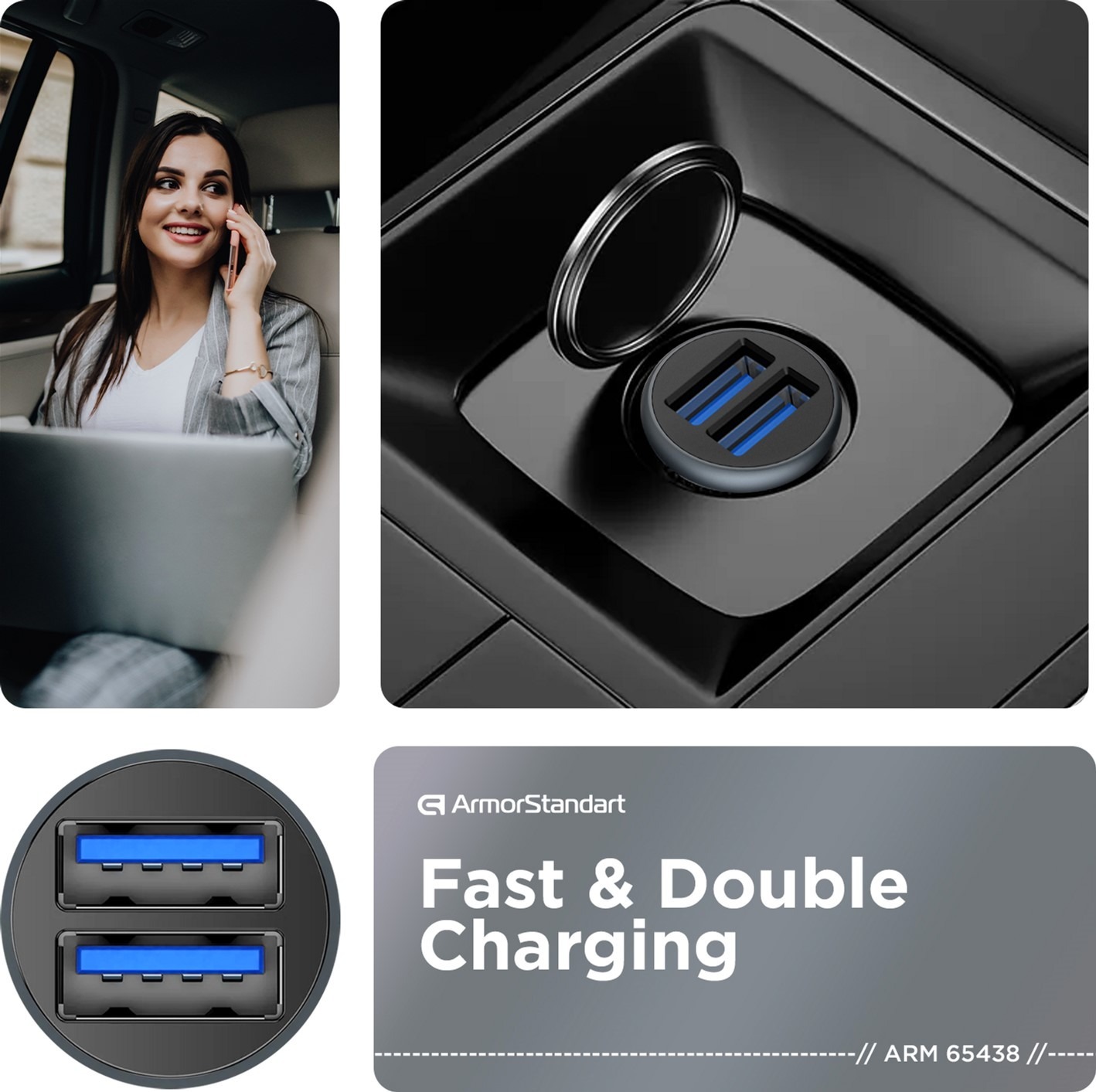 Автомобільний зарядний пристрій ArmorStandart 2xUSB QC3.0 Grey + кабель Lightning (ARM82458) фото3