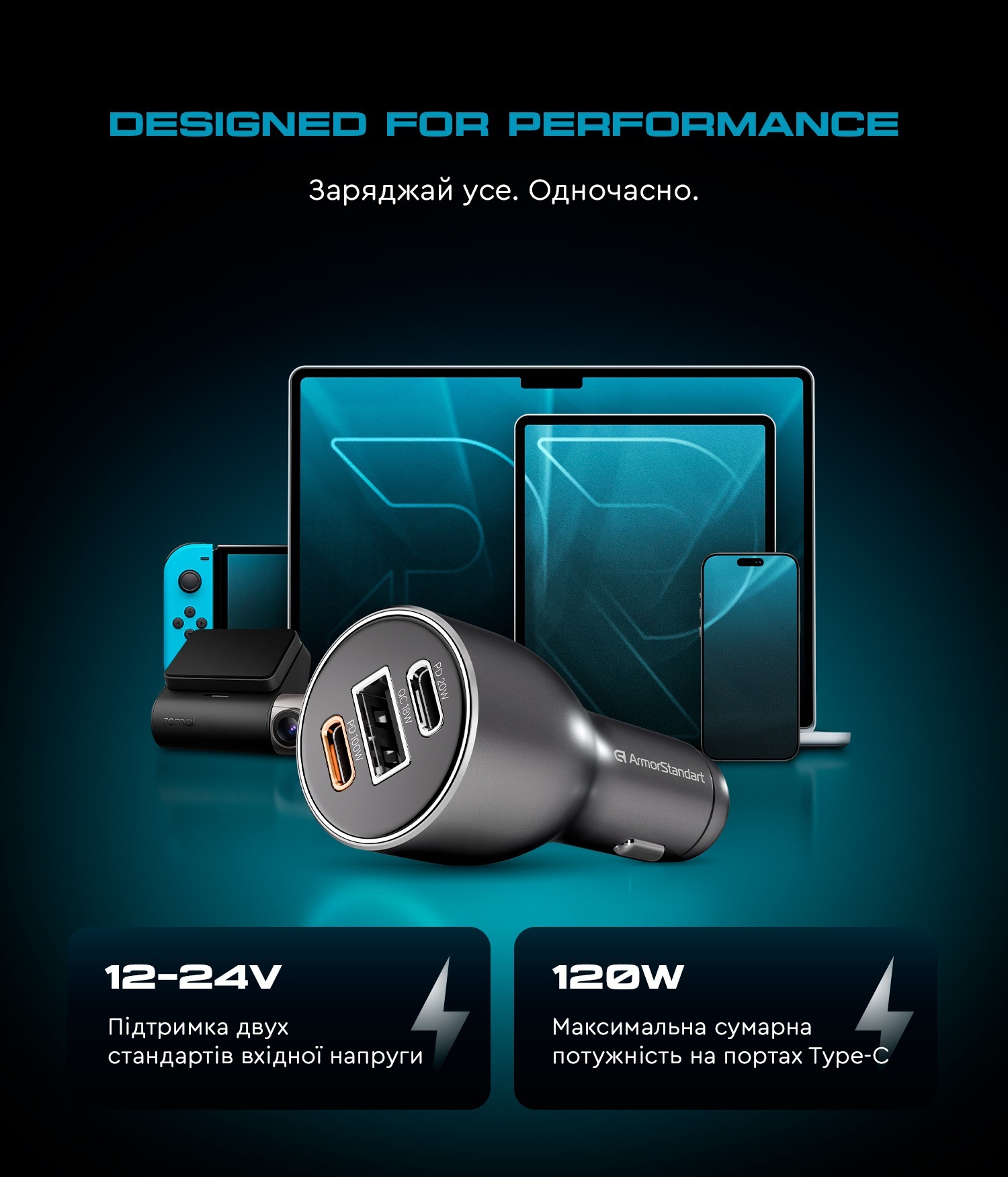Автомобільний зарядний пристрій ArmorStandart Resolute Power ASPP-21 120W 2xUSB-C, USB (ARM70026) фото5