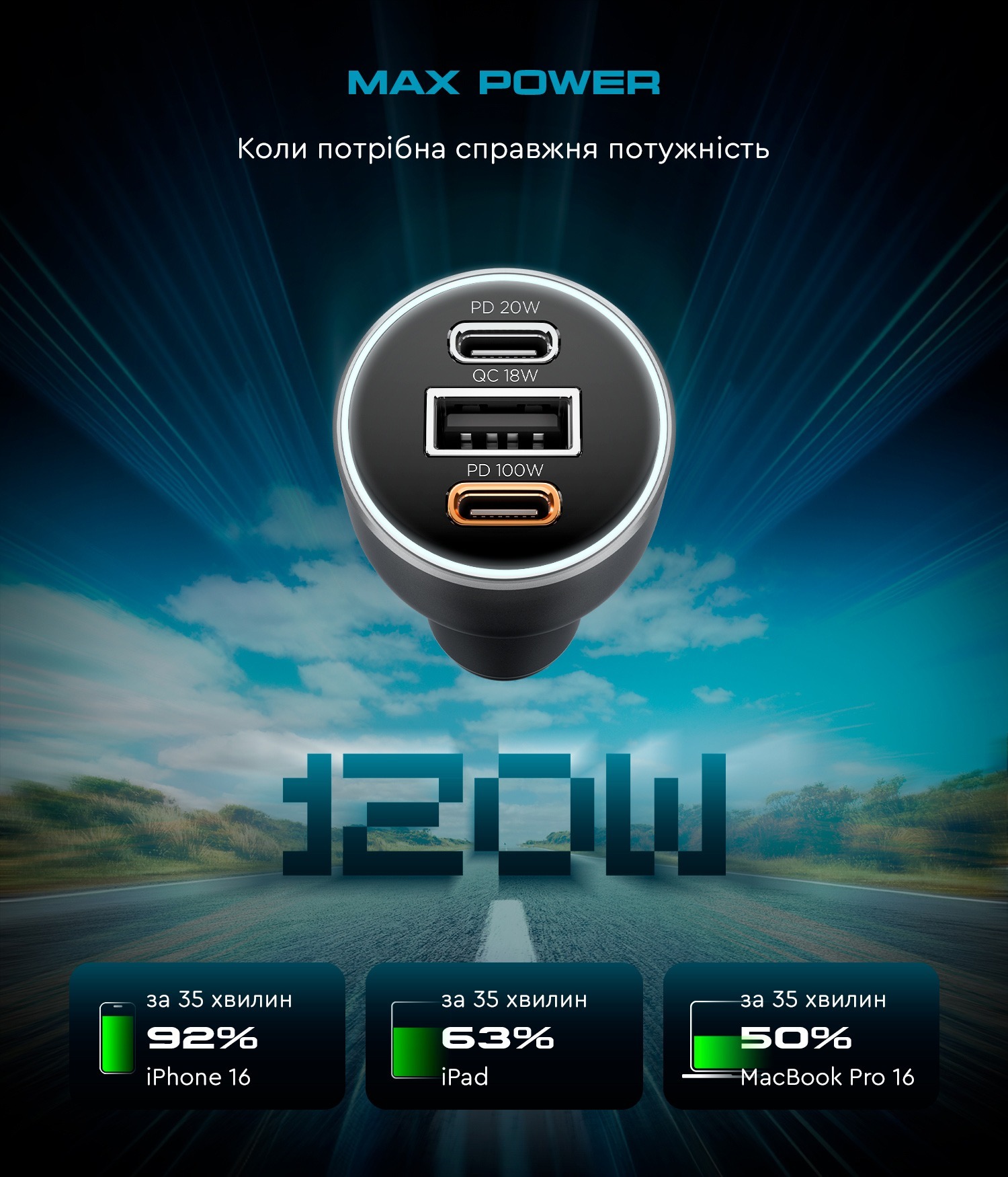 Автомобільний зарядний пристрій ArmorStandart Resolute Power ASPP-21 120W 2xUSB-C, USB (ARM70026) фото2