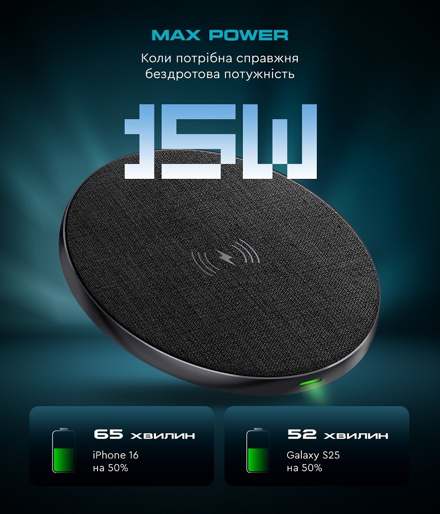 Бездротовий зарядний пристрій ArmorStandart Resolute Power AWC-44 Square 15W Black (ARM73178) фото2