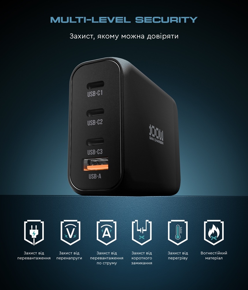 Мережевий зарядний пристрій ArmorStandart Resolute Power ARP-131 100W GaN Black (ARM70024) фото4